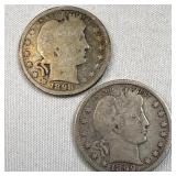 (2) 1898, 1899 Barber Silver 25c, 90%