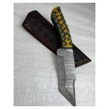 Damascus Steel Fixed Blade Knife w/ Sheath