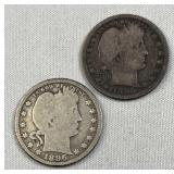 (2) 1895, 1896 Barber Silver 25c, 90%