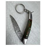 Damascus Steel Folding Blade Keychain Knife