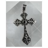 925 Silver Black Inlay Filigree Oxidized Cross Pen