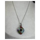 925 Silver Vtg Multi-Stone Pendant Necklace