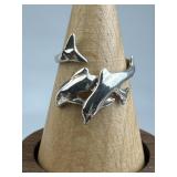 925 Silver Double Dolphin Wrap Around Bypass Ring