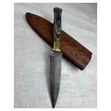 Damascus Steel Fixed Blade Knife w/ Sheath