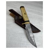 Damascus Steel Fixed Blade Knife w/ Sheath