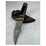 Damascus Steel Fixed Blade Knife w/ Sheath