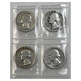 (4) 1939-1942 Silver Washington Quarters, 90%