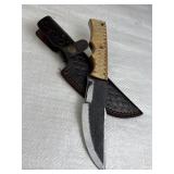 Lg Handmade Steel Fixed Blade Knife w/ Sheath