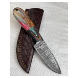Damascus Steel Fixed Blade Knife w/ Sheath