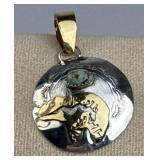 Sterling Navajo Spirit Bear Shield Pendant
