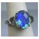 925 Silver Green Amethyst & White Topaz Ring