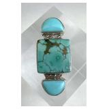 925 Silver Square & Semi Circle Turq. Slide Pendan