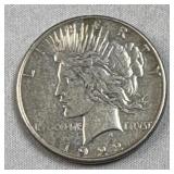 1922-S Peace Silver Dollar, US 90% Coin, V. Fine
