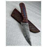 Damascus Steel Fixed Blade Knife w/ Sheath