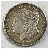 1921 Morgan Silver Dollar, US 90% Coin, V. Fine