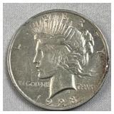 1923 Peace Silver Dollar, US 90% Coin, V. Fine