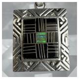 Sterling Navajo Fire Opal Jet Inlay Geometric Pend