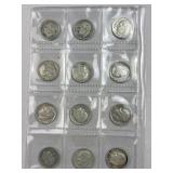 (12) 1946-1964 Silver Roosevelt Dimes, US 90%