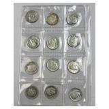 (12) 1946-1964 Silver Roosevelt Dimes, US 90%