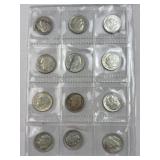 (12) 1946-1964 Silver Roosevelt Dimes, US 90%