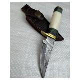 Damascus Steel Fixed Blade Knife w/ Sheath