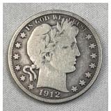 1912-S Barber Silver Half Dollar, 50c