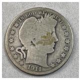 1911 Barber Silver Half Dollar, 50c