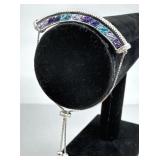925 Silver Blue & Purple Crystal Smile Bar Bracele