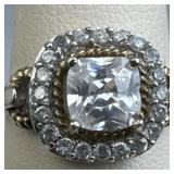 925 Silver Two Tone Cushion-Cut Center CZ Ring