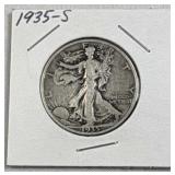 1935-S Walking Liberty Silver Half Dollar, 90%