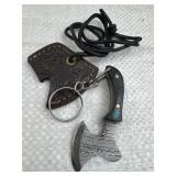 Mini Lanyard Damascus Steel Knife w/ Sheath