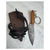 Mini Lanyard Damascus Steel Knife w/ Sheath
