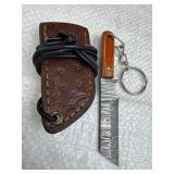 Mini Lanyard Damascus Steel Knife w/ Sheath