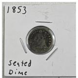 1853 Seated Liberty Silver Dime, 10c 90%