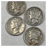 1937-D-S, 1939-P-D Mercury Silver Dimes, 90%