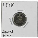 1888 Seated Liberty Silver Dime, 10c 90%