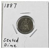 1887 Seated Liberty Silver Dime, 10c 90%