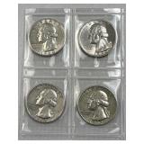 (4) 1959-1963 Silver Washington Quarters, 90%