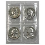 (4) 1958-1962 Silver Washington Quarters, 90%