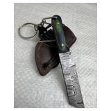 Damascus Steel Fixed Mini Tanto Knife w/ Sheath