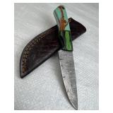 Damascus Steel Fixed Blade Knife w/ Sheath
