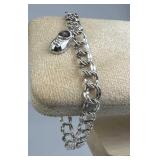 925 Silver Vtg Charm Bracelet w/ Baby Shoe Charm