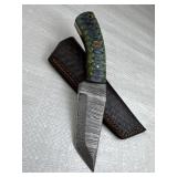 Damascus Steel Fixed Blade Knife w/ Sheath
