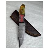 Damascus Steel Fixed Blade Knife w/ Sheath