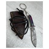 Mini Lanyard Damascus Steel Axe w/ Sheath
