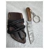 Mini Lanyard Damascus Steel Knife w/ Sheath
