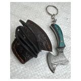 Mini Lanyard Damascus Steel Axe w/ Sheath