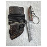 Mini Lanyard Damascus Steel Knife w/ Sheath