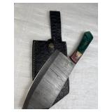 Lg Damascus Steel Cleaver Blade Knife w/ Sheath