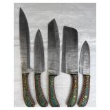 (5) Damascus Steel Chef's Kitchen Knives Set